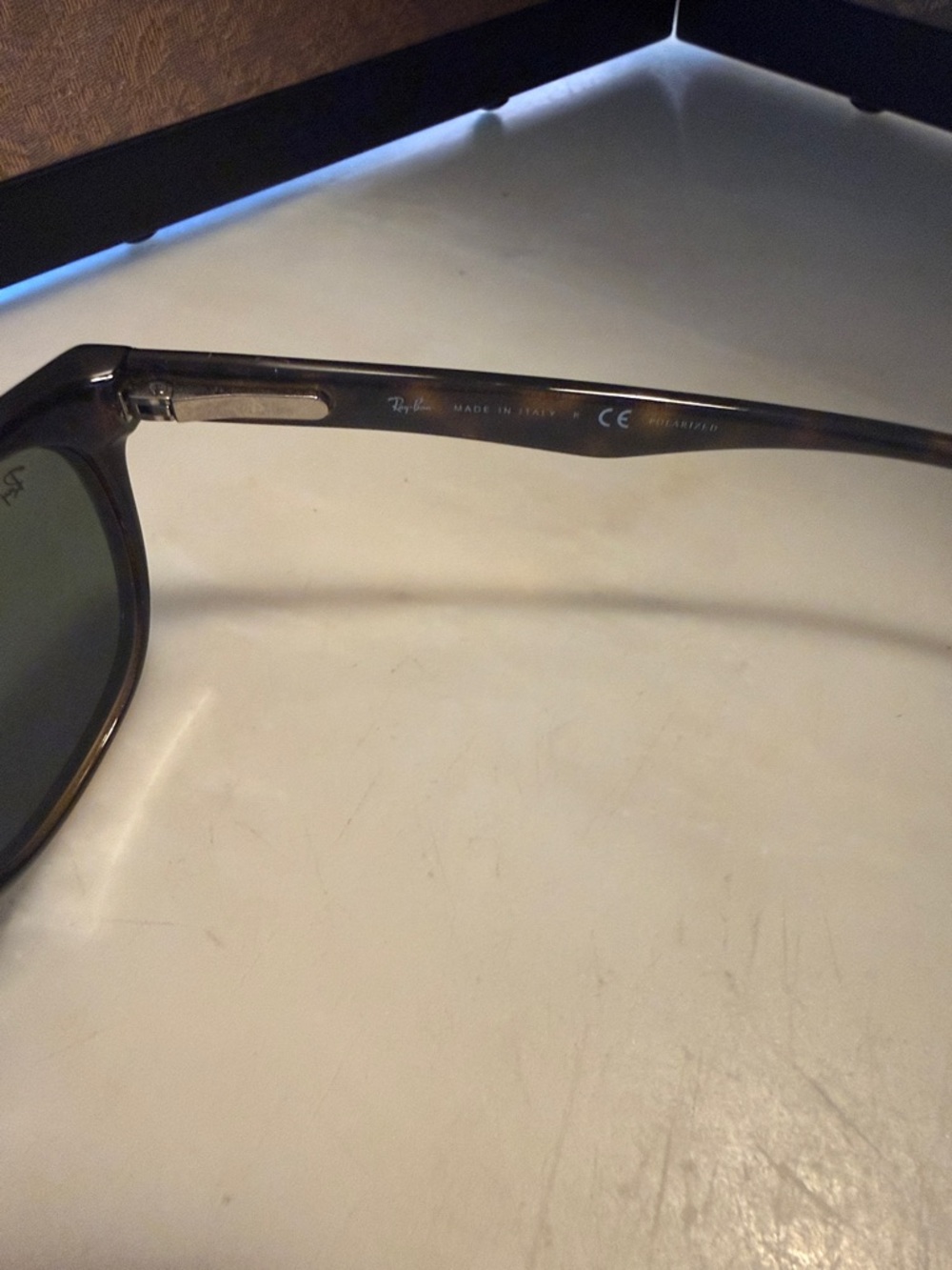 Ray-Ban Black tortoise Frame Sunglasses with Dark Green Lenses. - Picture 2 of 4
